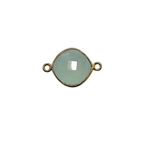 Handcrafted 18K Gold Overlay Over Copper faceted cushion Aqua Chalcedony Quartz connector from India for DIY jewelry designs