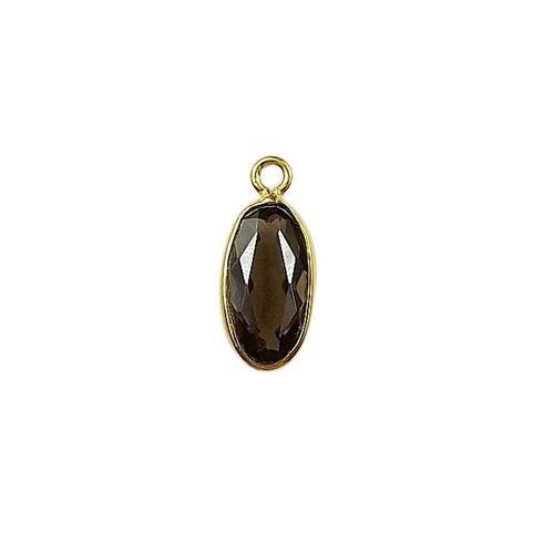 Luxury oval Smokey Quartz connector in 18K Gold Overlay Over Copper, handcrafted jewelry component from India