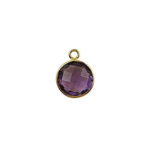 Luxury round Amethyst connector in 18K Gold Overlay Over Copper, handcrafted jewelry component from India