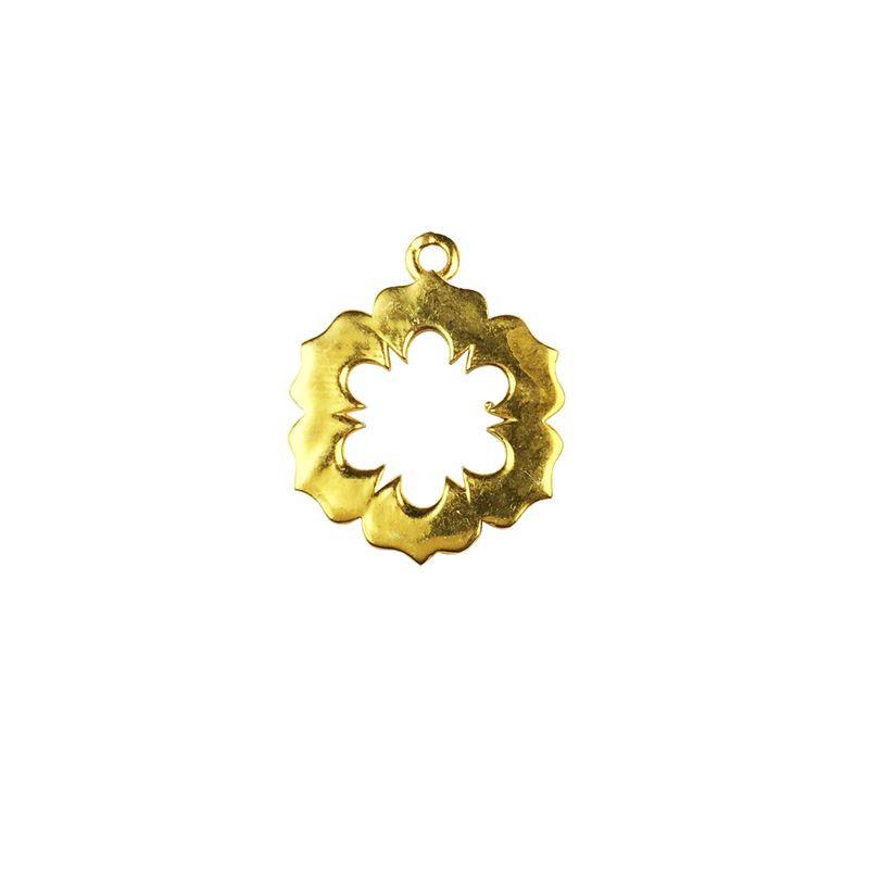 Elegant floral scalloped cutout charm with single hole, 18K Gold Overlay Over Copper, handcrafted in India.