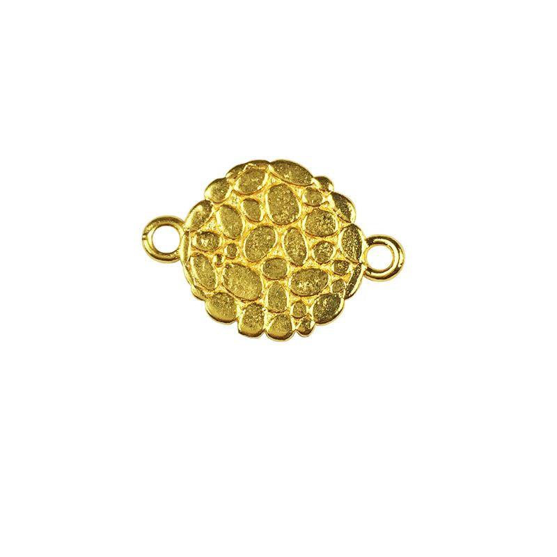 Elegant round pebble texture connector charm with 2 hole, 18K Gold Overlay Over Copper, handcrafted in India.