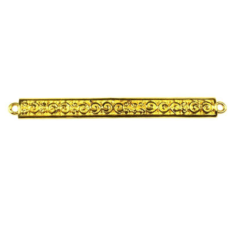 Elegant engraved bar connector with 2 hole, 18K Gold Overlay Over Copper, handcrafted in India.