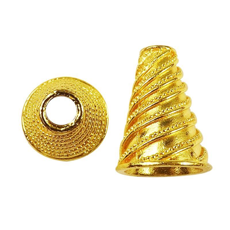 Handcrafted cone bead cap in 18K Gold Overlay Over Copper from India for decorative jewelry and bead finishing.