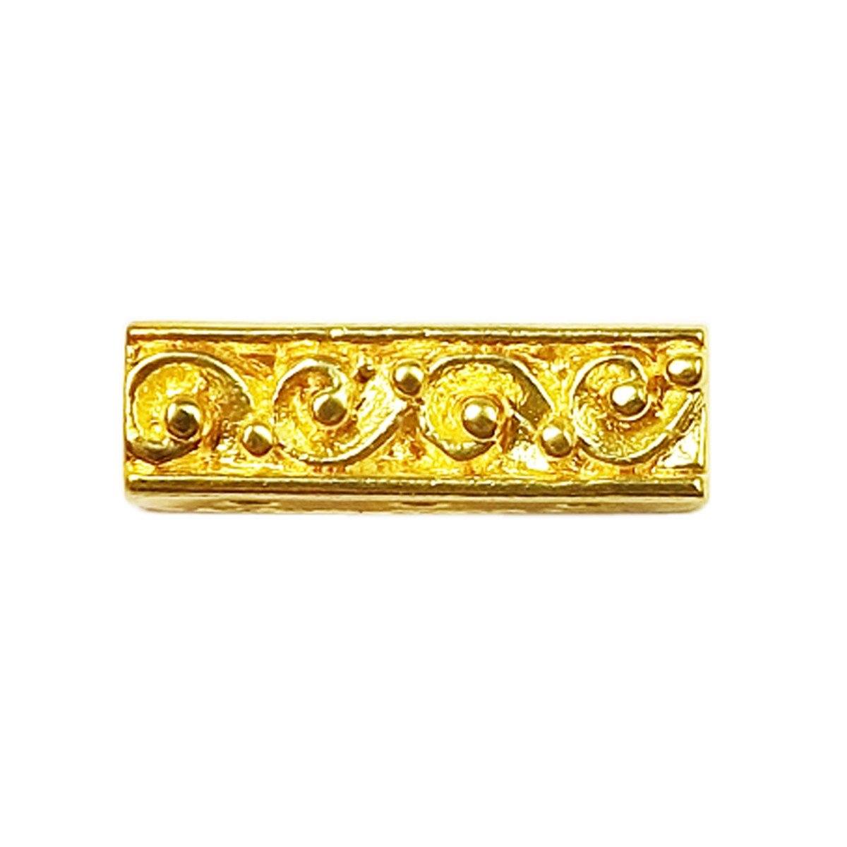 18K Gold Overlay Over Copper decorative scroll pattern spacer bar, handcrafted in India jewelry making component