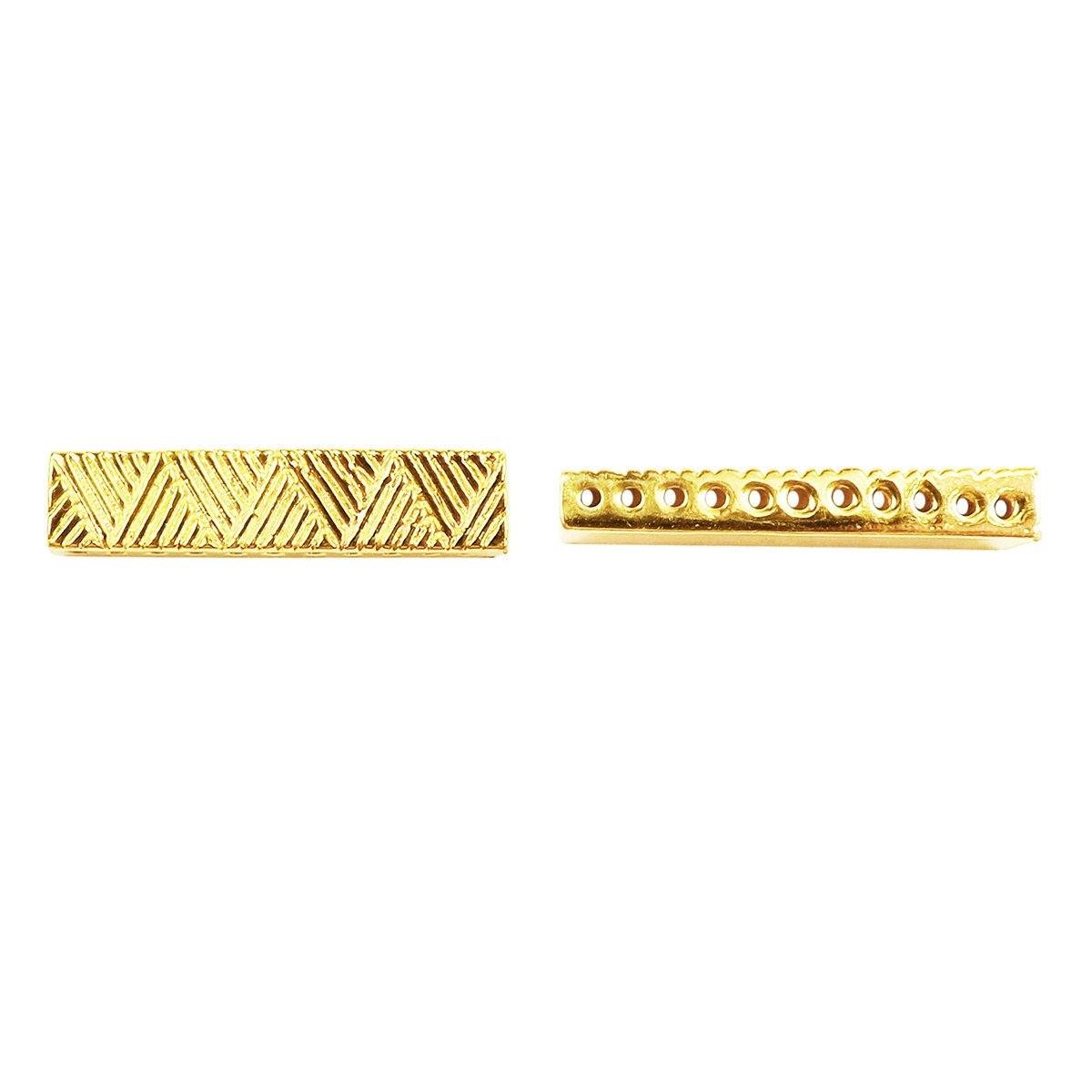 18K Gold Overlay Over Copper multi strand chevron design spacer bar with multiple holes, handcrafted in India jewelry making component