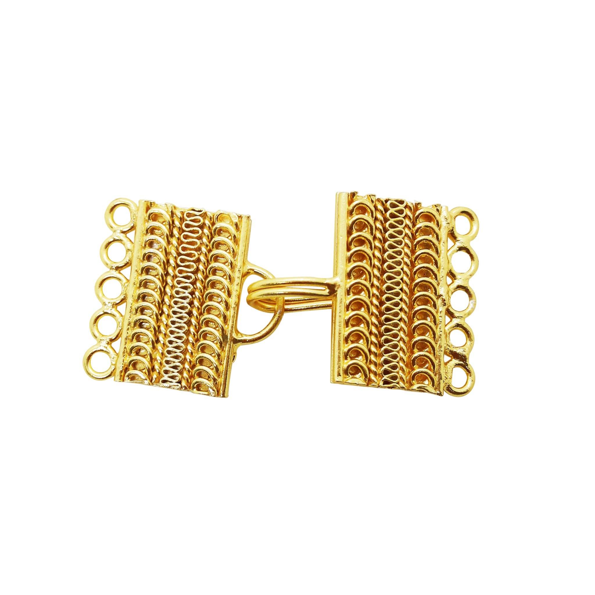18K Gold Overlay Over Copper multi strand hook with 5 holes decorative clasp, handcrafted in India jewelry making component
