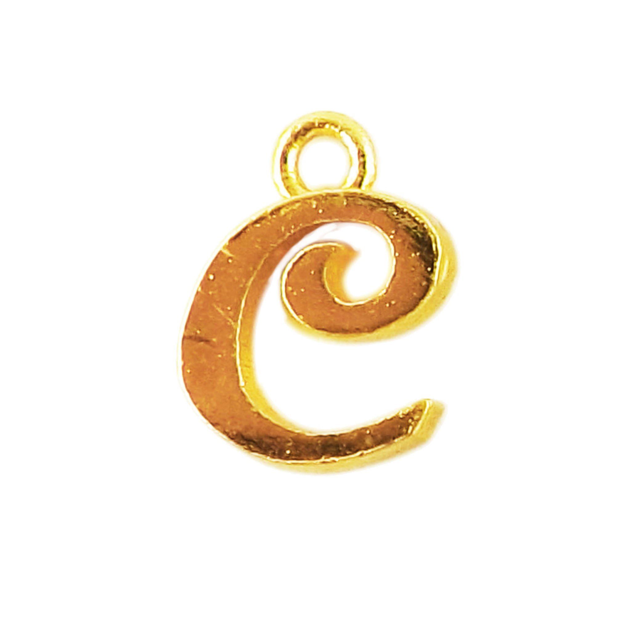 18K Gold Overlay Over Copper script letter C pendant with top loop, handcrafted in India personalized jewelry charm