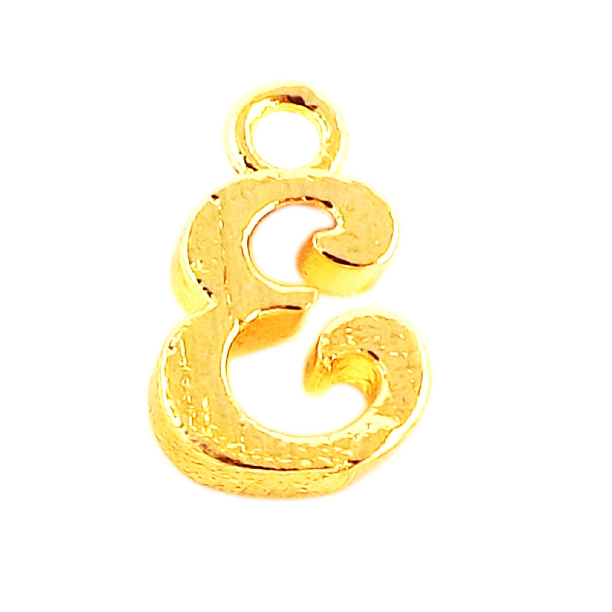 18K Gold Overlay Over Copper script letter E pendant with top loop, handcrafted in India personalized jewelry charm