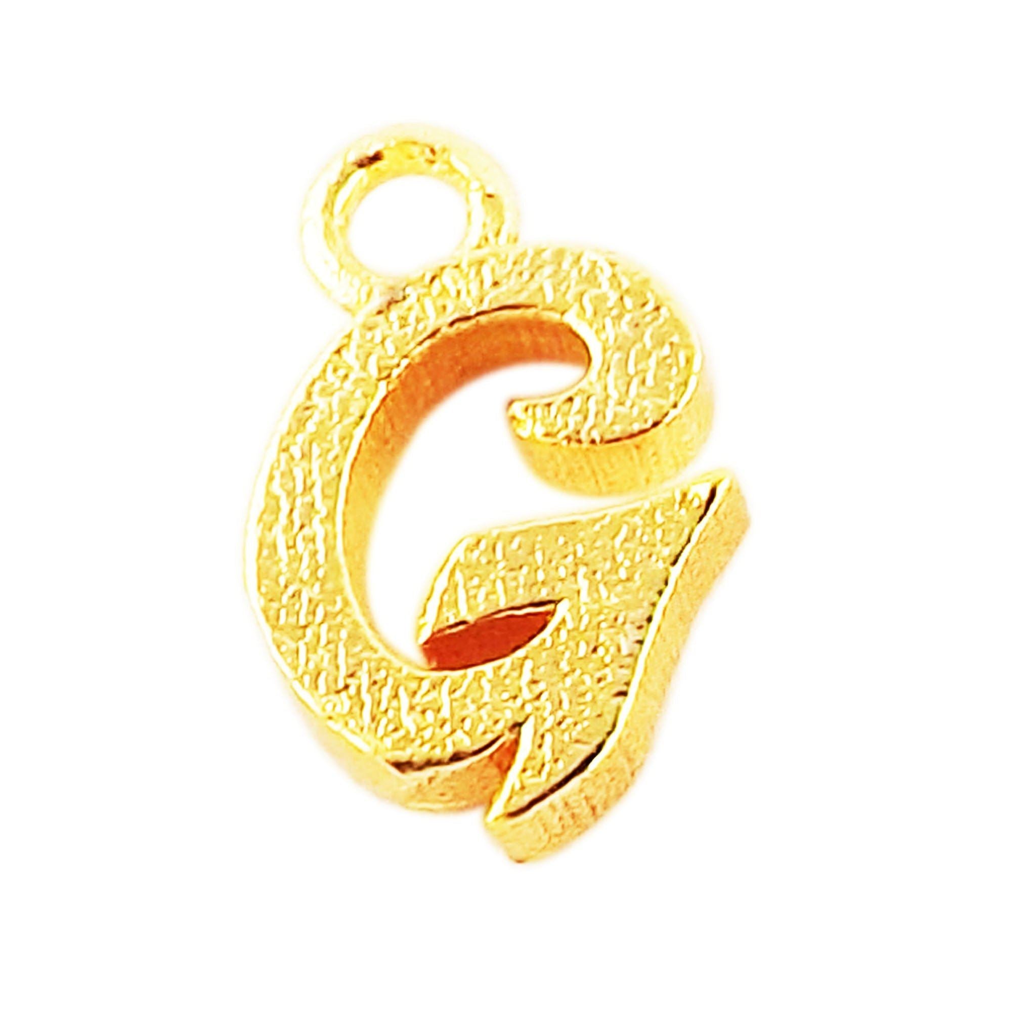 Handcrafted letter G pendant made with 18K Gold Overlay Over Copper, textured script initial charm from India