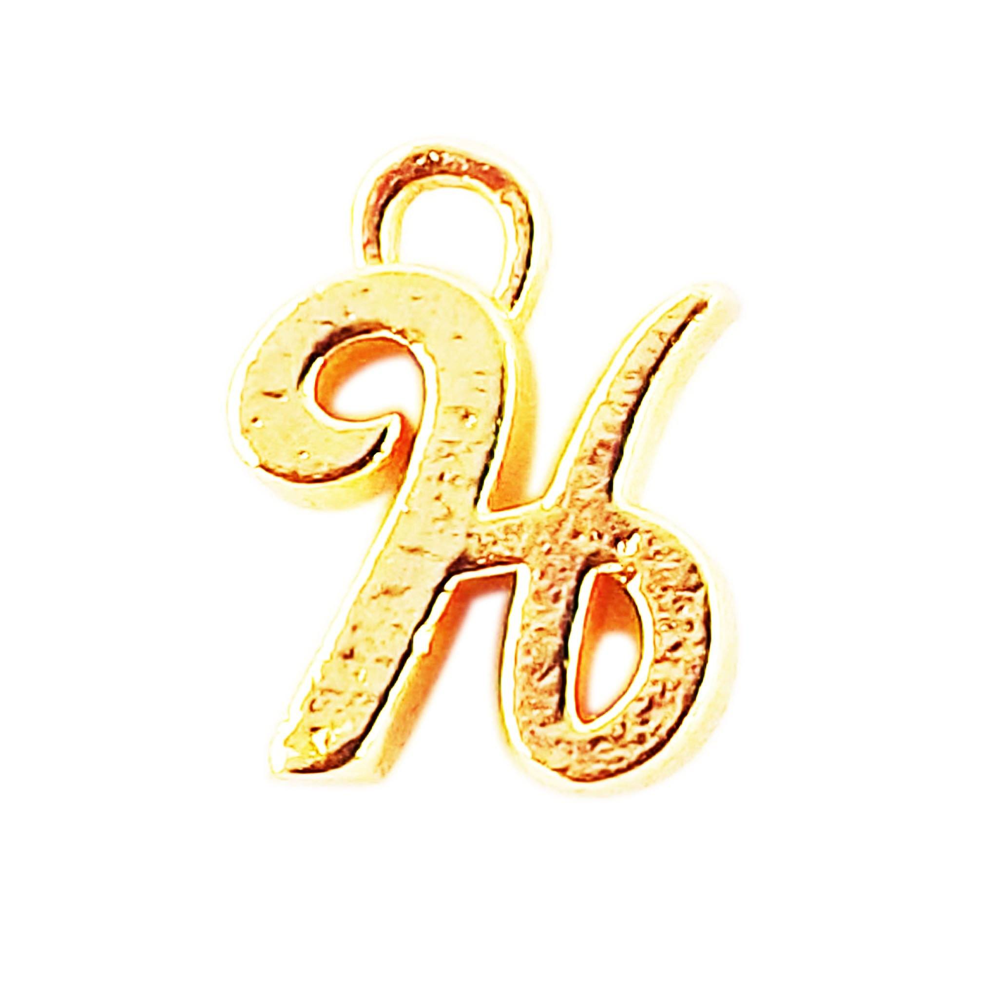 Handcrafted letter H pendant made with 18K Gold Overlay Over Copper, textured script initial charm from India