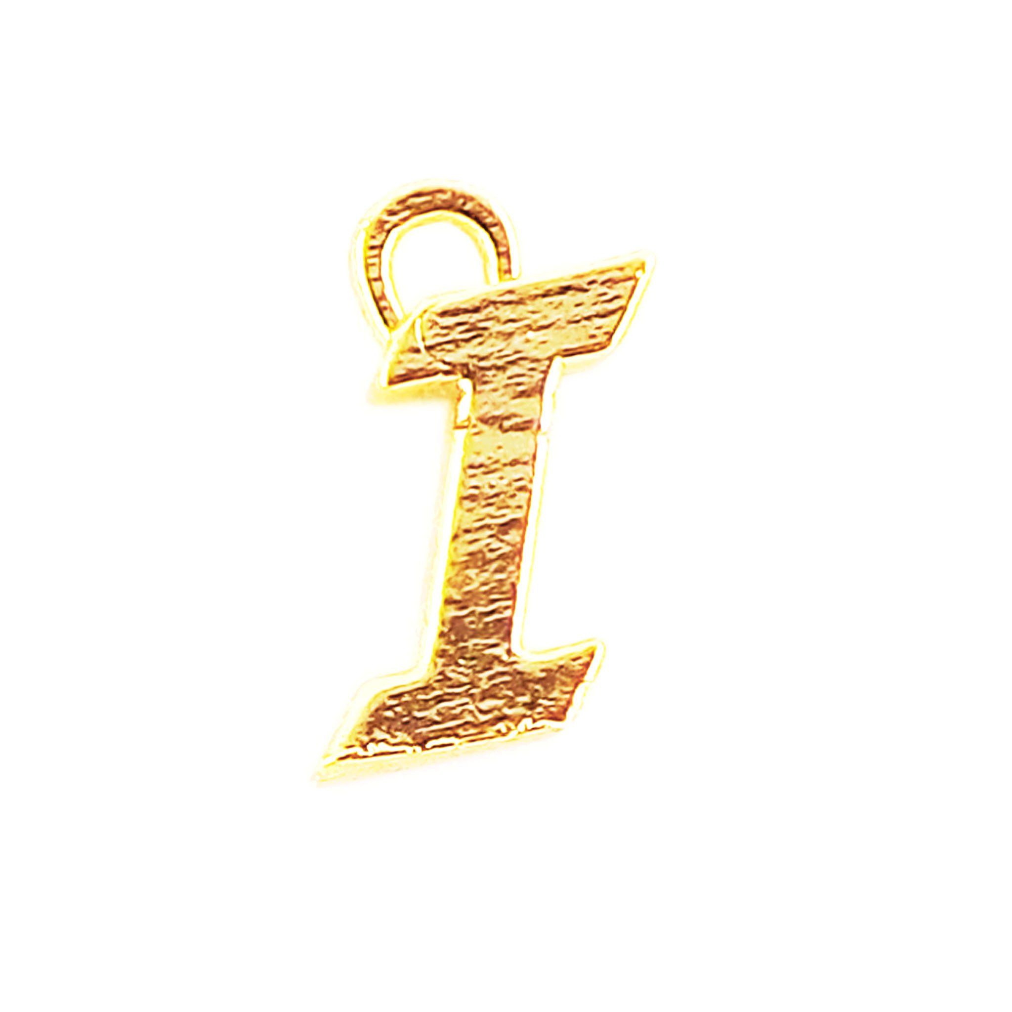 Alphabet I pendant handcrafted in India featuring 18K Gold Overlay Over Copper with minimalist textured finish.