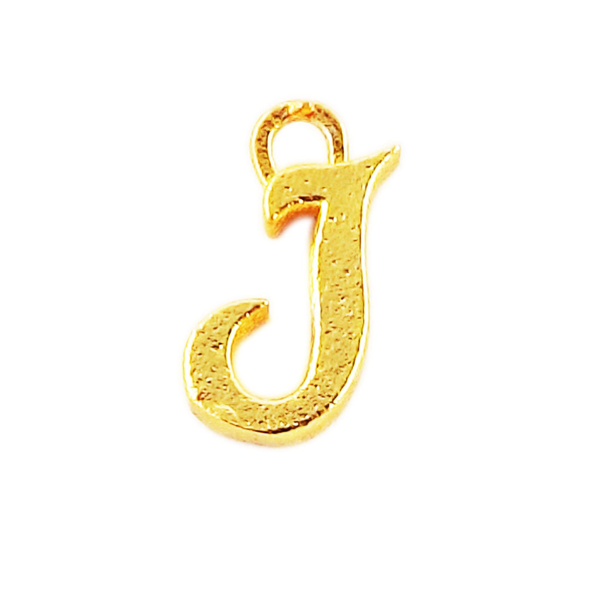 Alphabet J pendant handcrafted in India featuring 18K Gold Overlay Over Copper with minimalist textured finish.