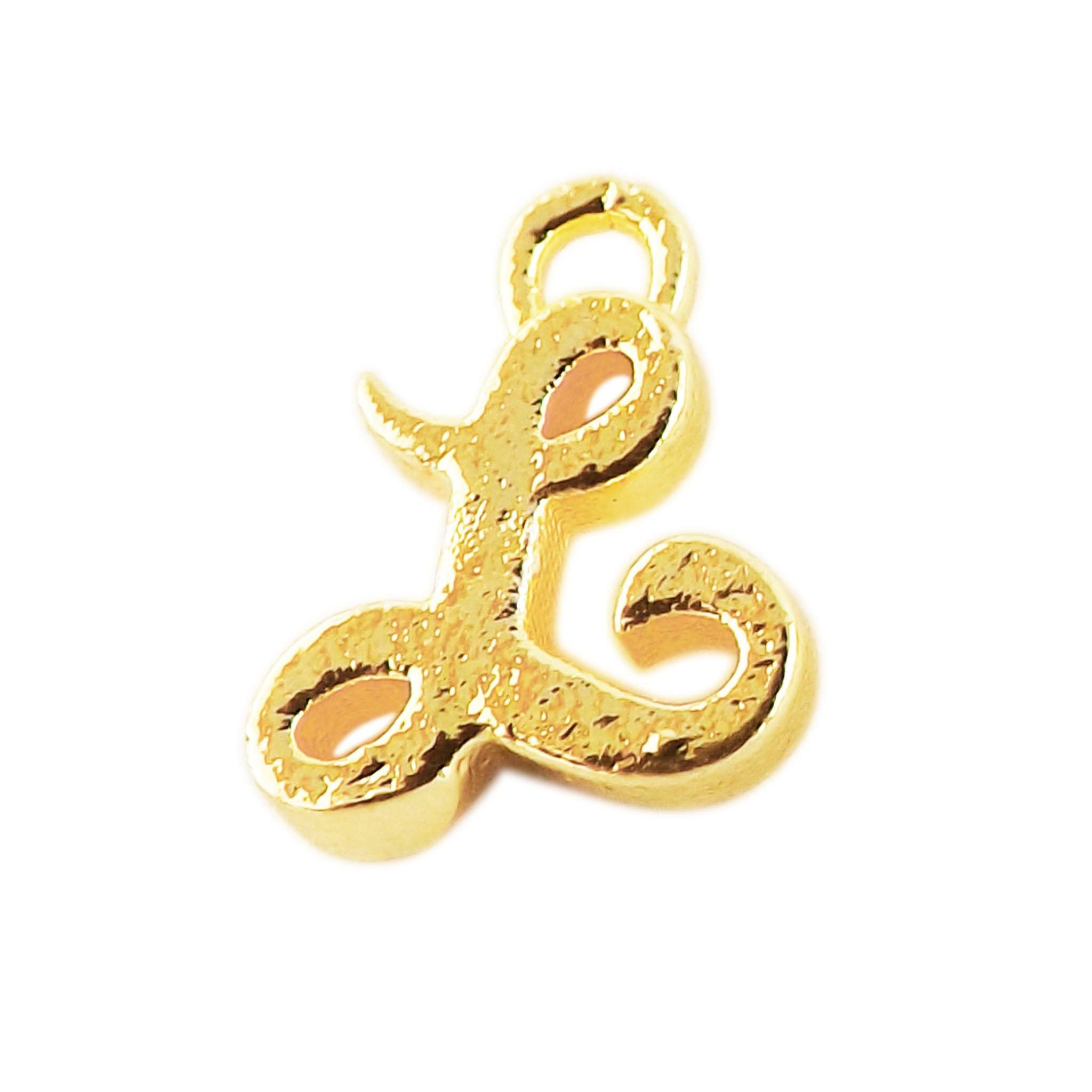 Alphabet L pendant handcrafted in India featuring Material:18K Gold Overlay Over Copper with elegant textured finish.