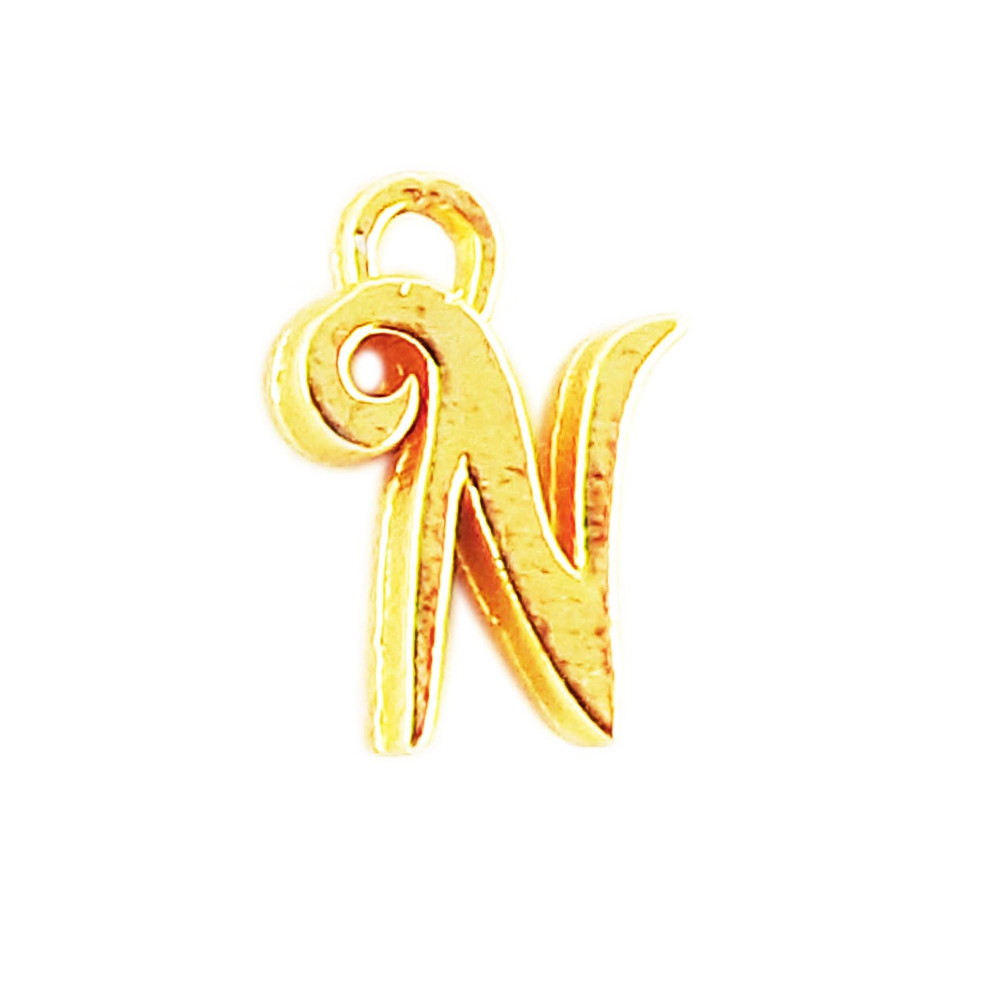 ‘N’ charm handcrafted in India with elegant textured gold-tone finish for everyday jewelry use.