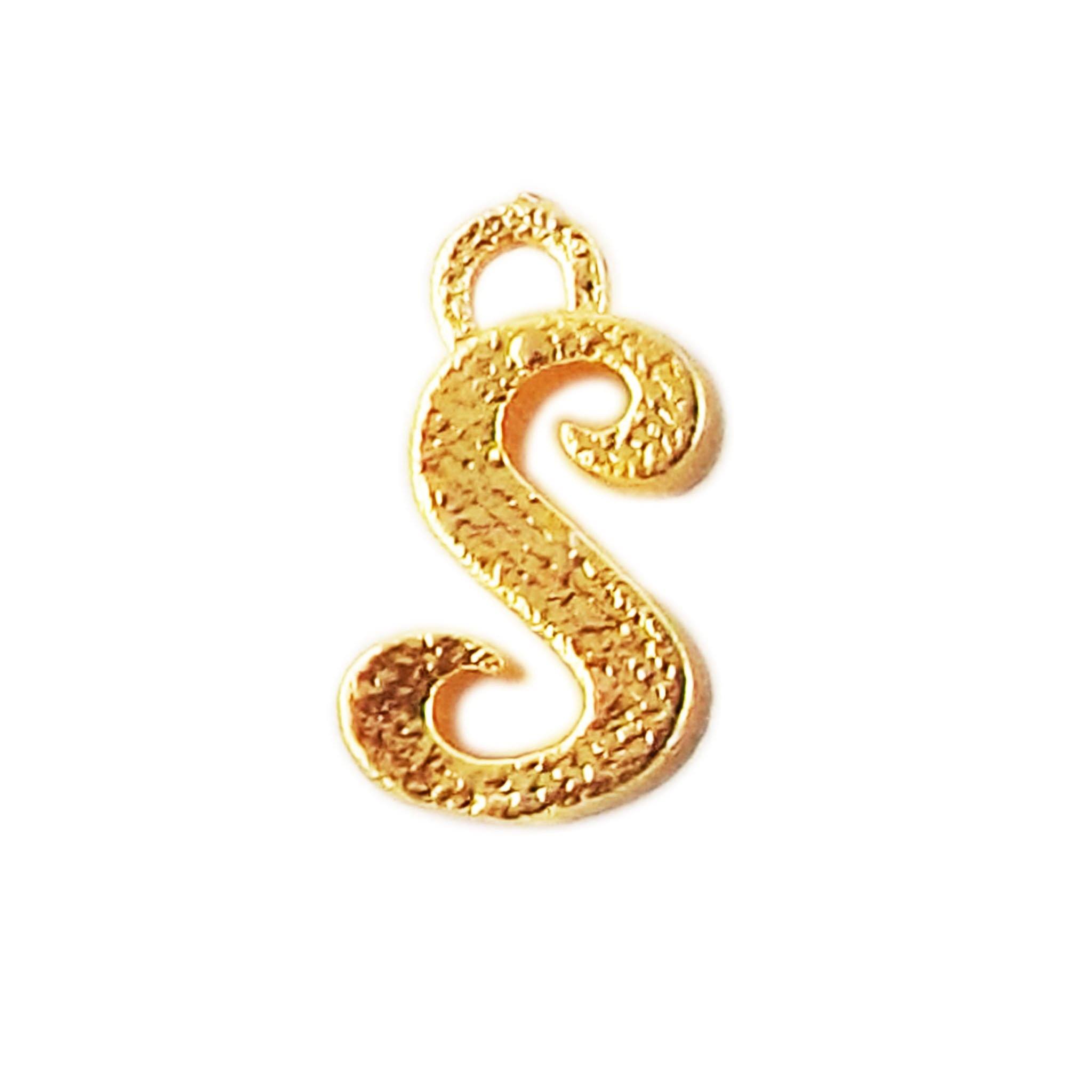 ‘S’ charm handcrafted in India featuring 18K Gold Overlay Over Copper with elegant textured finish.