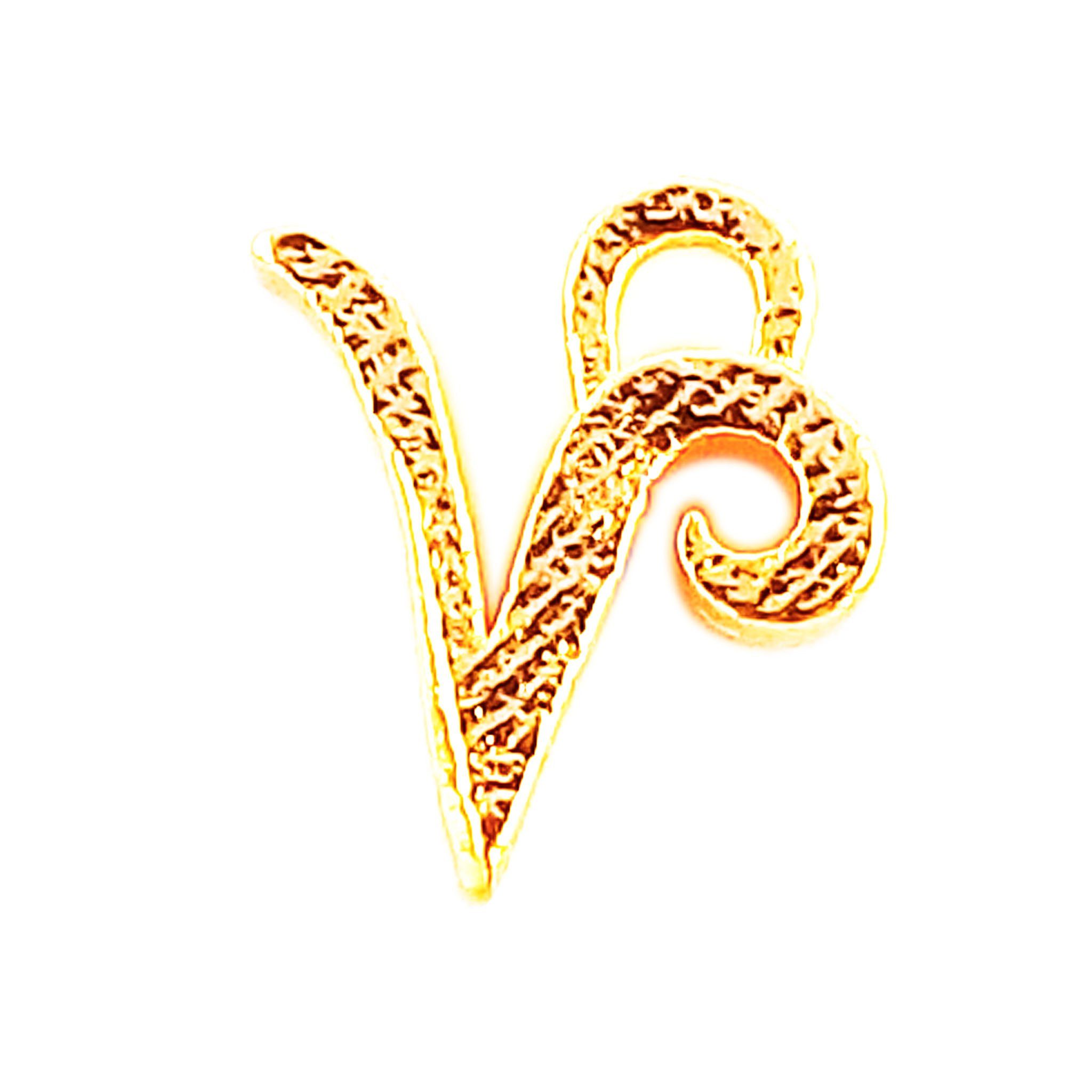 ‘V’ charm handcrafted in India featuring 18K Gold Overlay Over Copper with elegant textured finish.