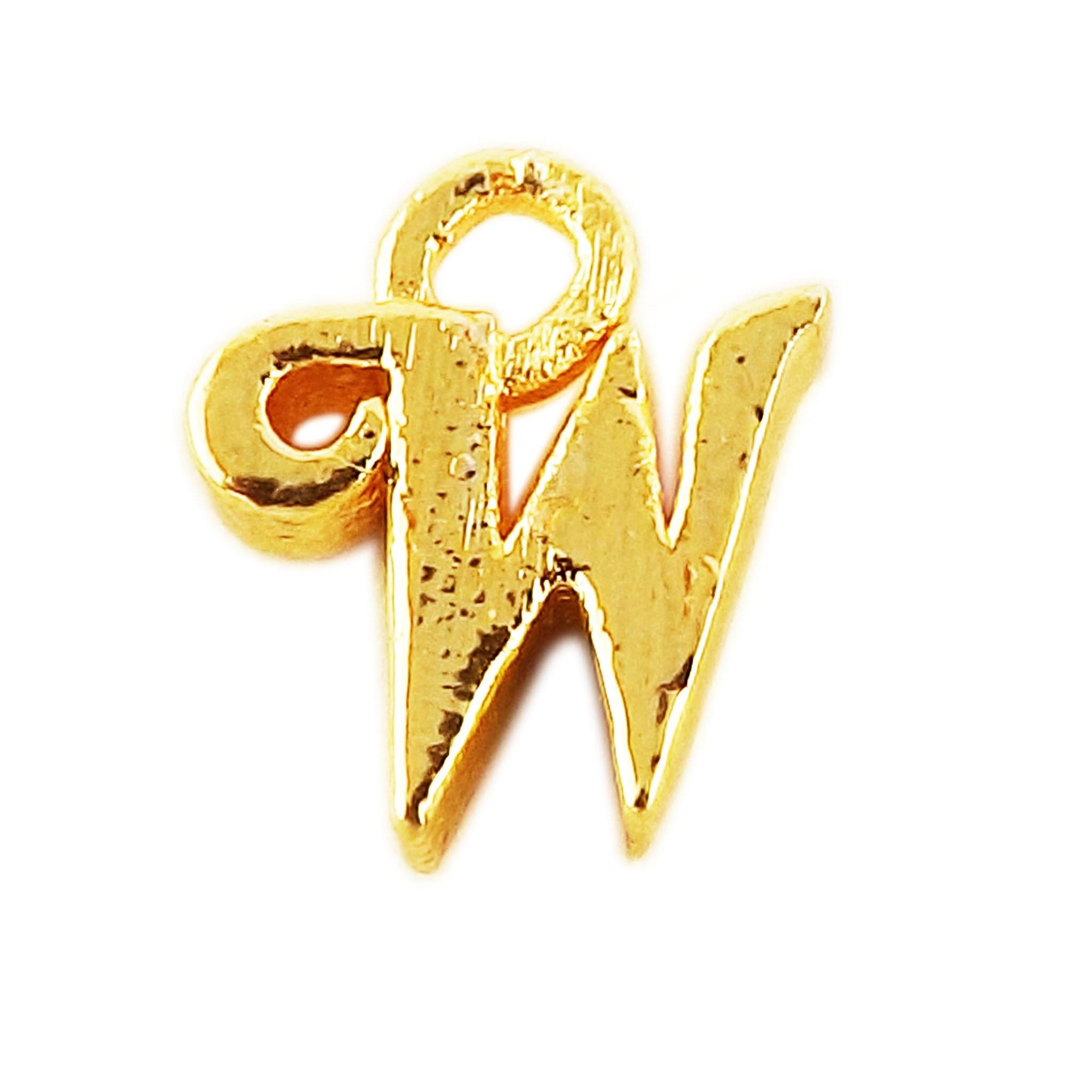 ‘W’ charm handcrafted in India featuring 18K Gold Overlay Over Copper with elegant textured finish.