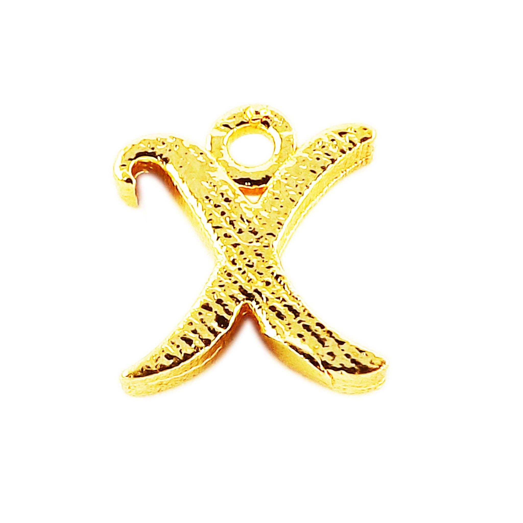 ‘X’ charm handcrafted in India featuring 18K Gold Overlay Over Copper with elegant textured finish.
