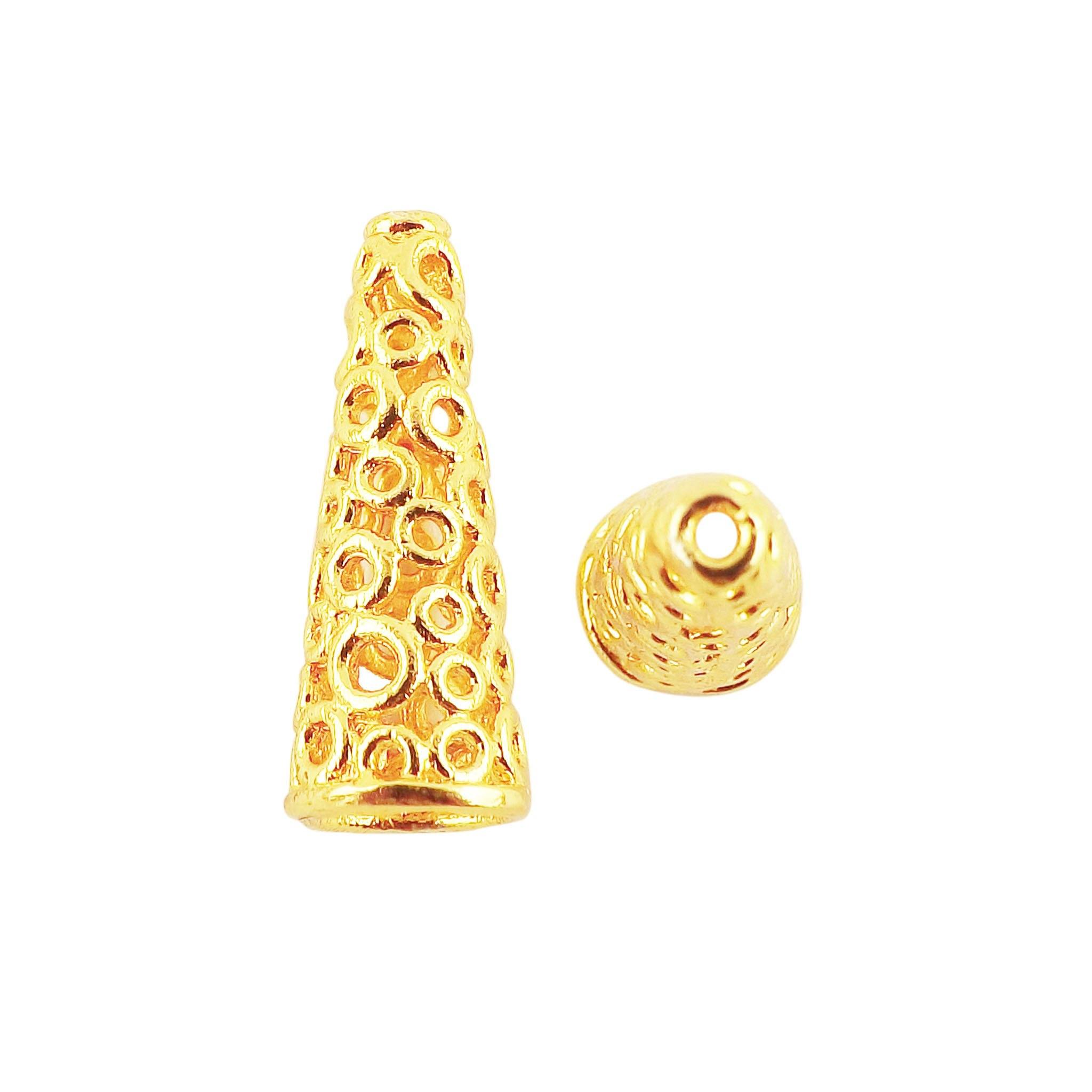18K Gold Overlay Over Copper cone bead cap handcrafted in India for DIY jewelry making