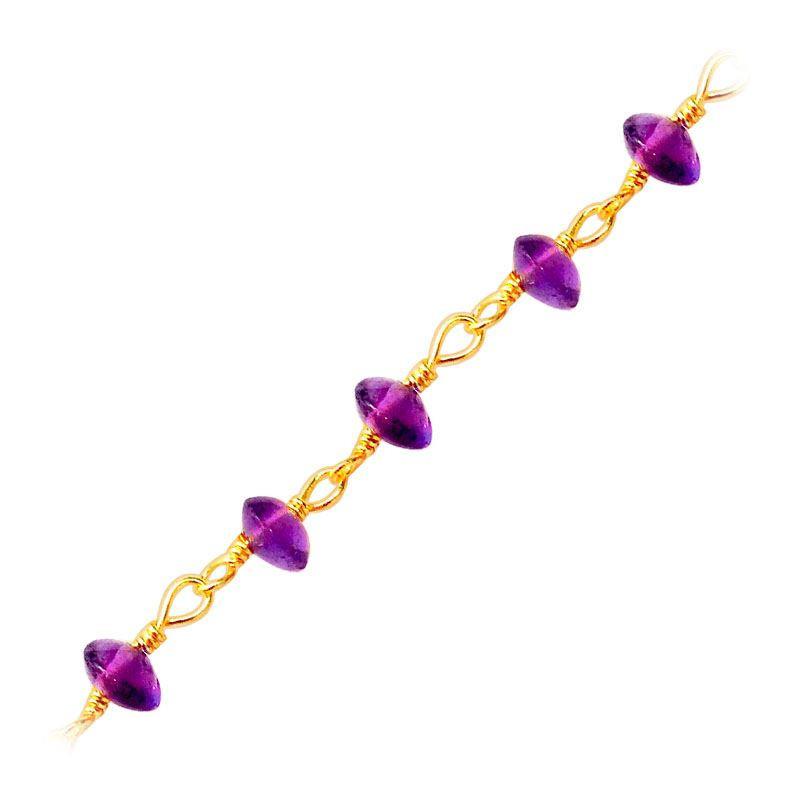 Elegant 18K Gold Overlay Over Copper Amethyst Quartz beaded chain handcrafted in India for custom jewelry styling