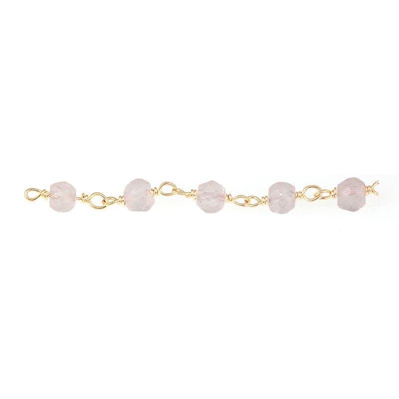 Elegant 18K Gold Overlay Over Copper Rose Quartz beaded chain handcrafted in India for custom jewelry styling