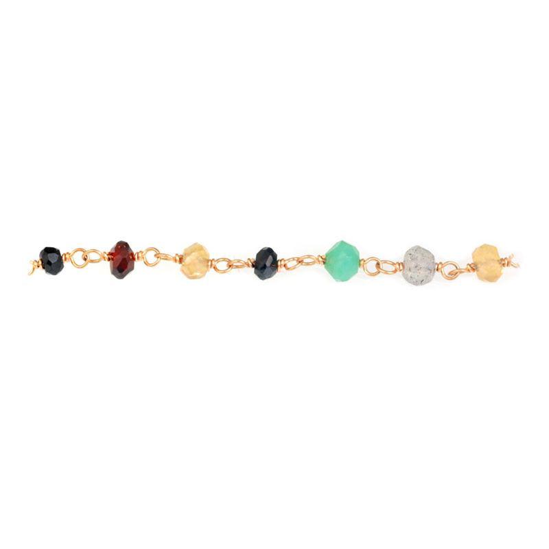 Elegant 18K Gold Overlay Over Copper multi stone beaded chain with Black Spinel Citrine Quartz Garnet Quartz and Labradorite handcrafted in India