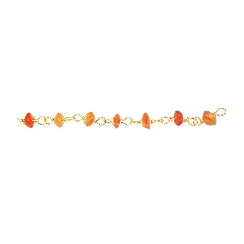 Elegant 18K Gold Overlay Over Copper Carnelian chip beaded chain handcrafted in India for custom jewelry styling