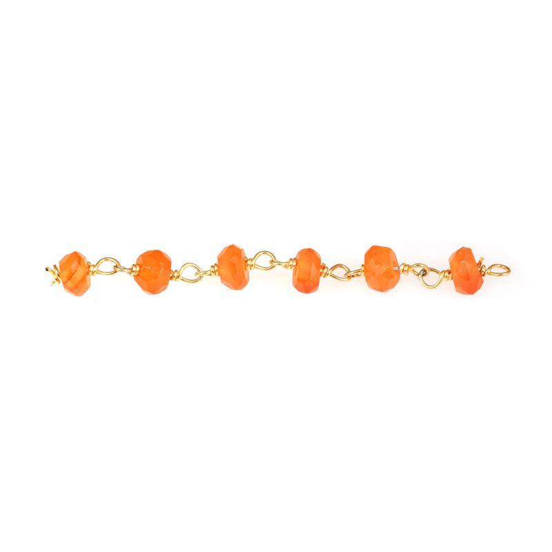 Elegant 18K Gold Overlay Over Copper Carnelian faceted rondelle beaded chain handcrafted in India for custom jewelry styling