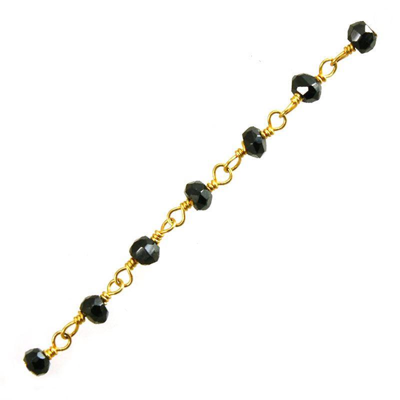 Elegant 18K Gold Overlay Over Copper Black Spinel faceted beaded chain handcrafted in India for custom jewelry styling