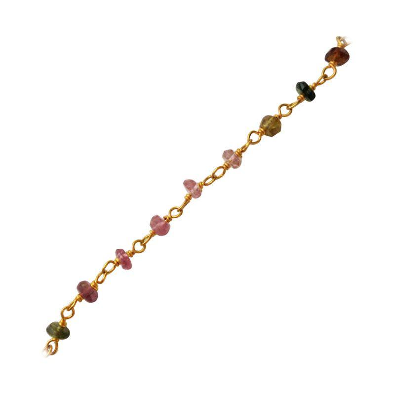 Elegant 18K Gold Overlay Over Copper Tourmaline multi color beaded chain handcrafted in India for custom jewelry styling
