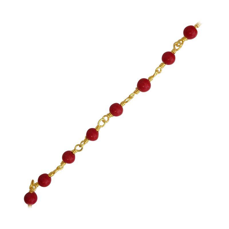 Elegant 18K Gold Overlay Over Copper Red Coral beaded chain with smooth round stones and polished finish suitable for refined jewelry styling