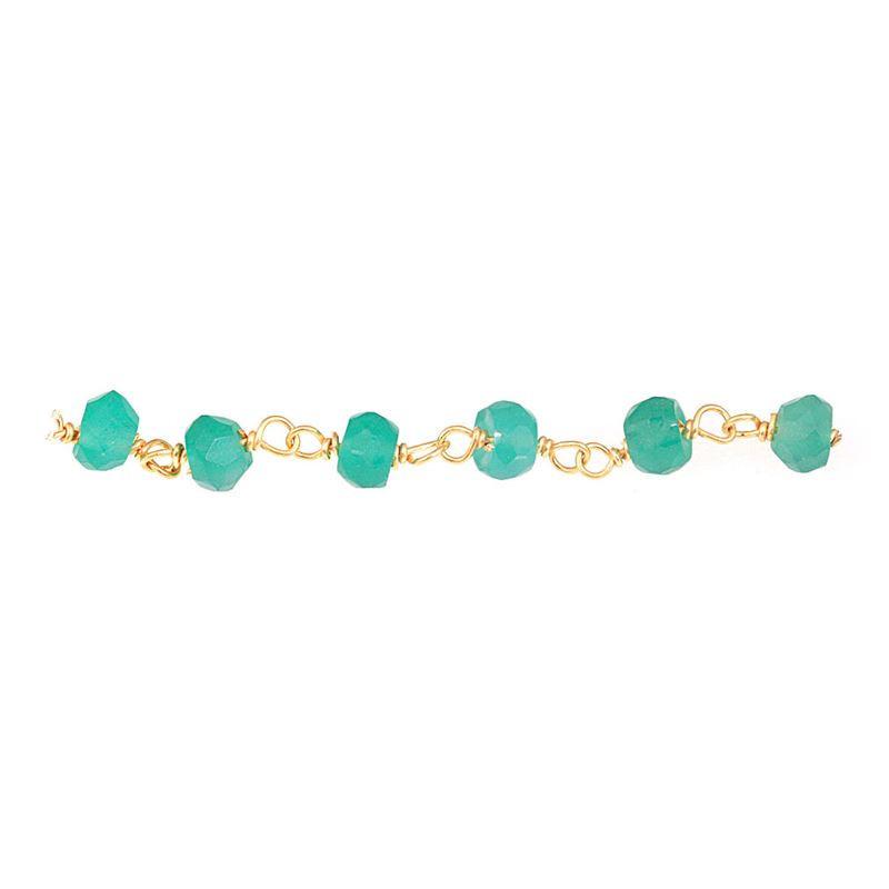 Elegant 18K Gold Overlay Over Copper Green Onyx beaded chain with faceted round stones and polished finish suitable for refined jewelry styling