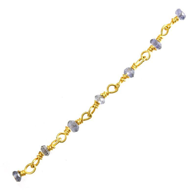Elegant 18K Gold Overlay Over Copper Iolite beaded chain with faceted round stones and polished finish suitable for refined jewelry styling