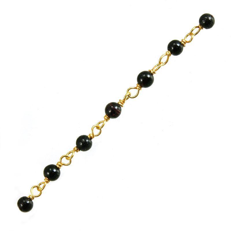 Elegant 18K Gold Overlay Over Copper Black Onyx beaded chain with smooth round stones and polished finish suitable for refined jewelry styling