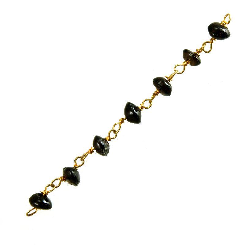 Elegant 18K Gold Overlay Over Copper Black Onyx chip beaded chain with smooth organic stones and polished finish suitable for refined jewelry styling