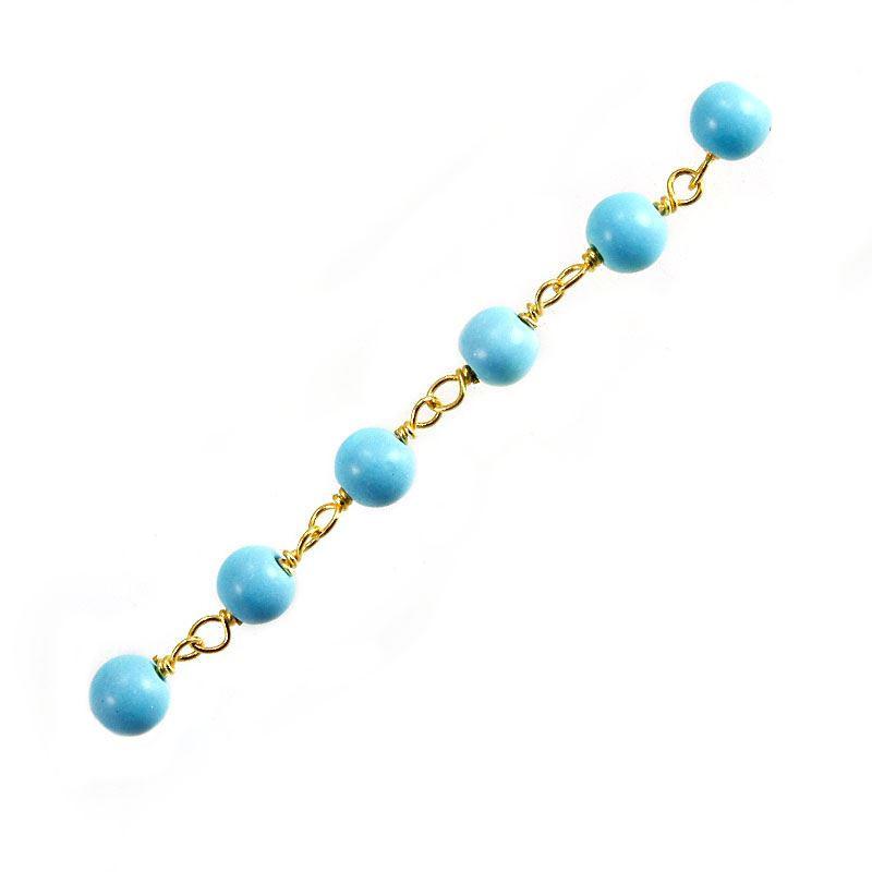Elegant 18K Gold Overlay Over Copper Turquoise Shell beaded chain with smooth round stones and polished finish suitable for refined jewelry styling