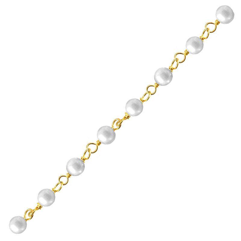 Elegant 18K Gold Overlay Over Copper Mabe Pearl beaded chain with smooth round stones and polished finish suitable for refined jewelry styling