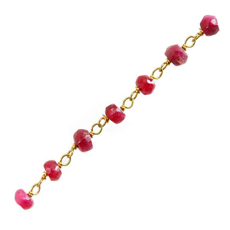 Elegant 18K Gold Overlay Over Copper Ruby Quartz beaded chain with faceted round stones and polished finish suitable for refined jewelry styling