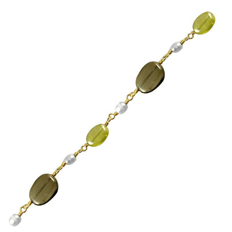 Elegant 18K Gold Overlay Over Copper mixed stone chain featuring Mabe Pearl Peridot Quartz and Smoky Quartz with polished finish for refined jewelry styling