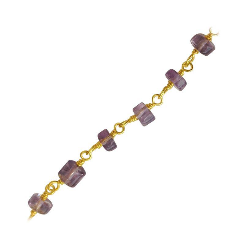 Elegant 18K Gold Overlay Over Copper Amethyst Quartz rectangular beaded chain with polished finish suitable for refined modern jewelry styling and layering