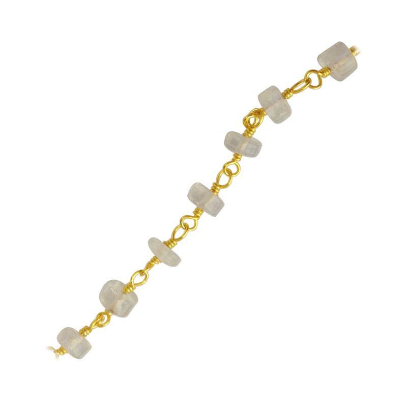 Elegant 18K Gold Overlay Over Copper Rainbow Moonstone rectangular beaded chain with polished finish suitable for refined everyday jewelry styling and layering