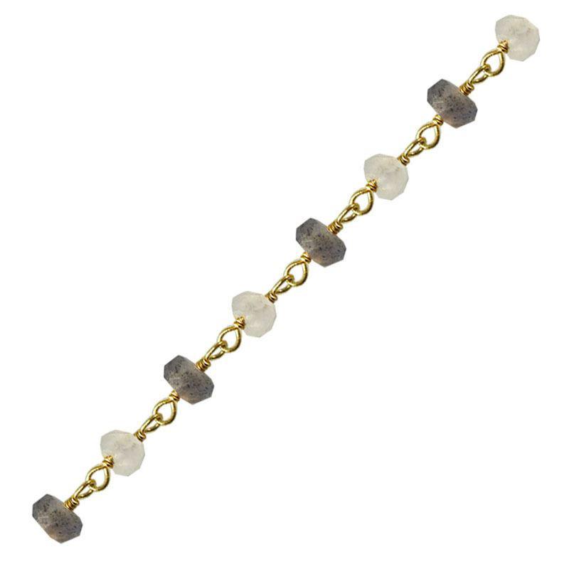 Elegant 18K Gold Overlay Over Copper mixed stone chain featuring Rainbow Moonstone and Labradorite with polished finish for modern jewelry styling