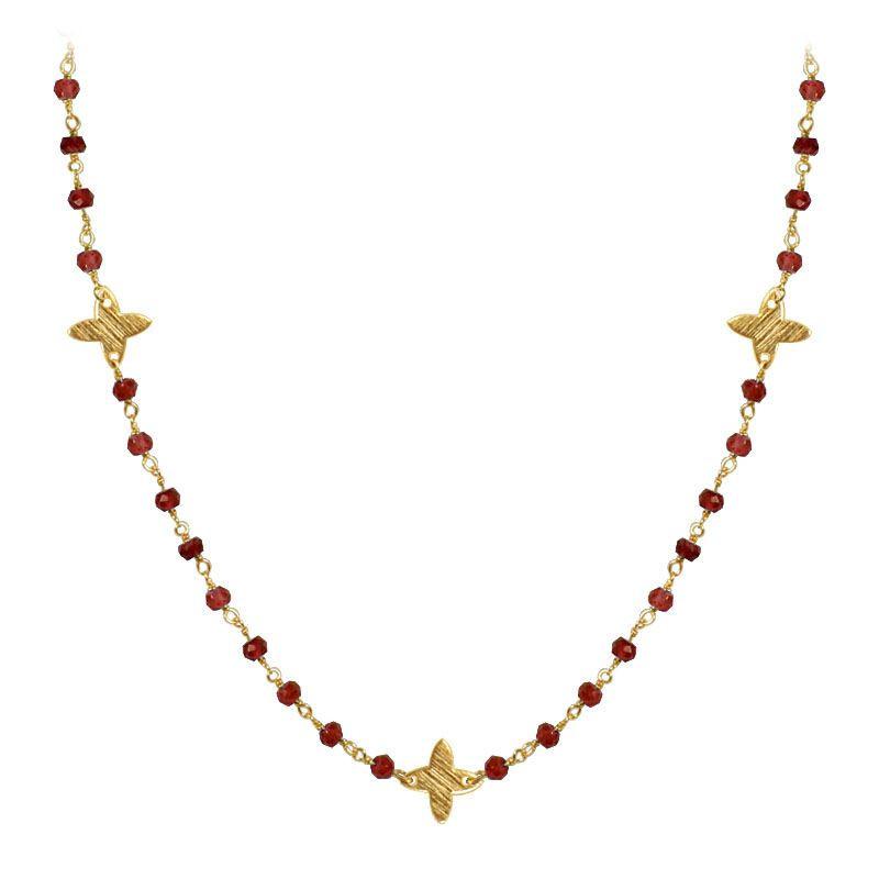 Elegant 18K Gold Overlay Over Copper Red Garnet beaded necklace with polished finish, OM connector, and hook lock for refined everyday styling