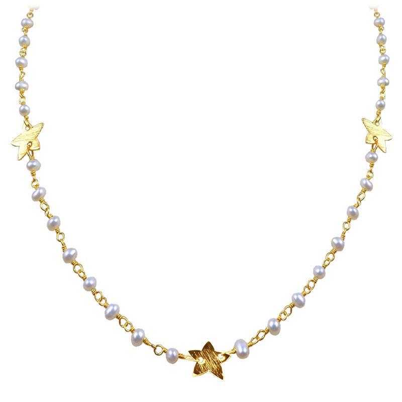 Elegant mabe pearl beaded necklace with butterfly motif accents and smooth 18K Gold Overlay Over Copper designed for everyday and festive wear