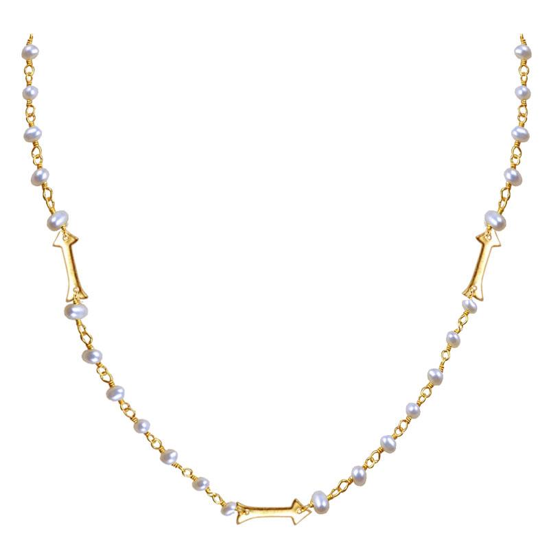 Elegant mabe pearl beaded necklace with arrow motif accents and smooth 18K Gold Overlay Over Copper designed for everyday and festive wear