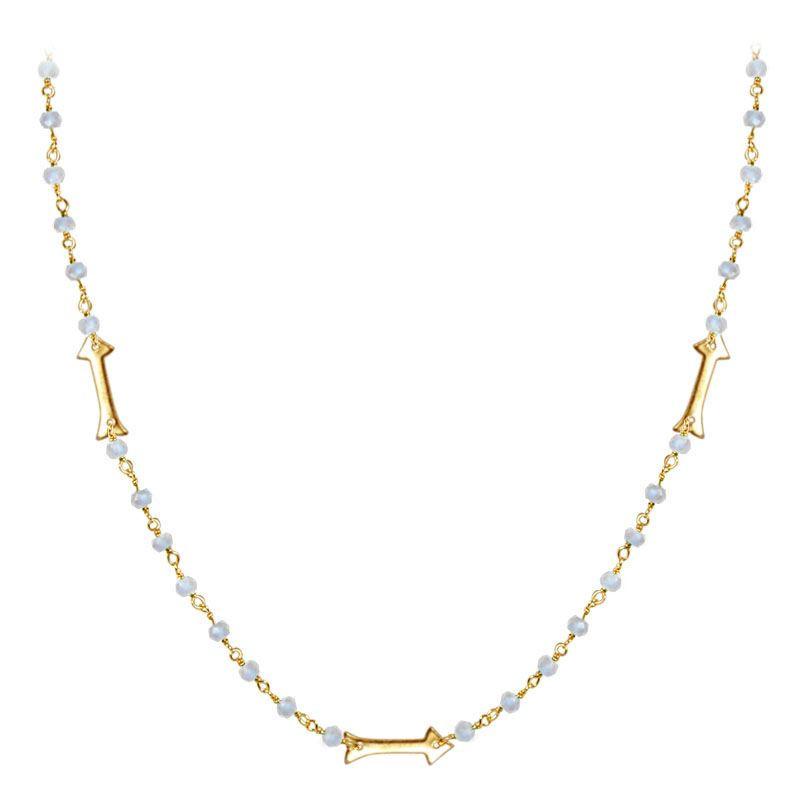 Elegant rainbow moonstone beaded necklace with arrow motif accents and smooth 18K Gold Overlay Over Copper designed for everyday and festive wear