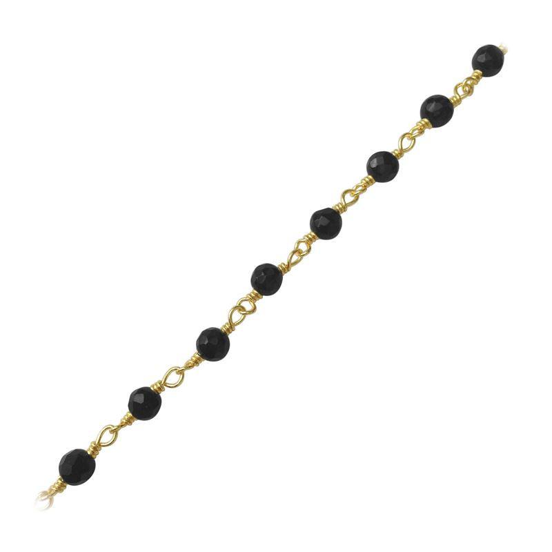 Elegant black onyx 4mm beaded chain extender with smooth 18K Gold Overlay Over Copper designed for adjustable necklace styling