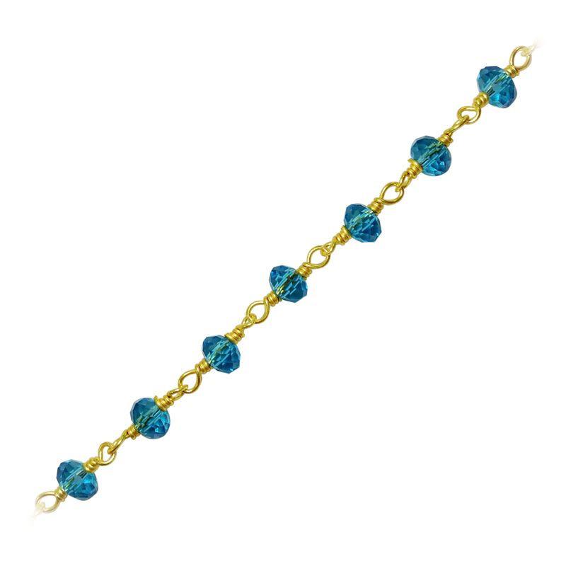 Elegant blue topaz quartz 4mm beaded chain extender with smooth 18K Gold Overlay Over Copper designed for adjustable necklace styling
