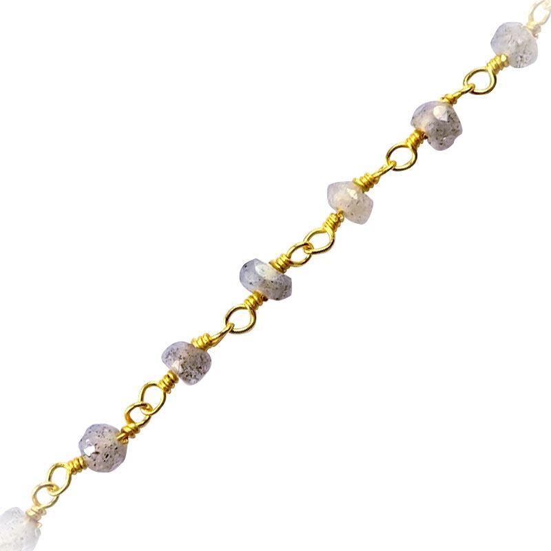 Elegant beaded extender chain made with 18K Gold Overlay Over Copper, featuring Labradorite accents and polished links for custom jewelry styling and design use