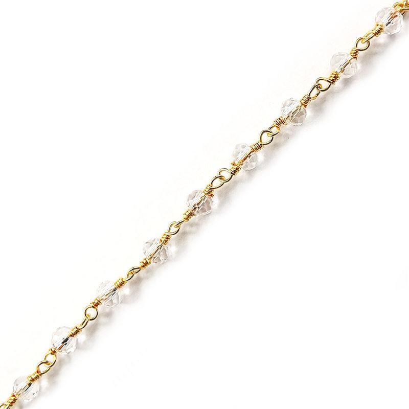 Elegant Crystal Quartz beaded chain crafted with 18K Gold Overlay Over Copper, featuring light reflective stones and polished links for modern jewelry styling